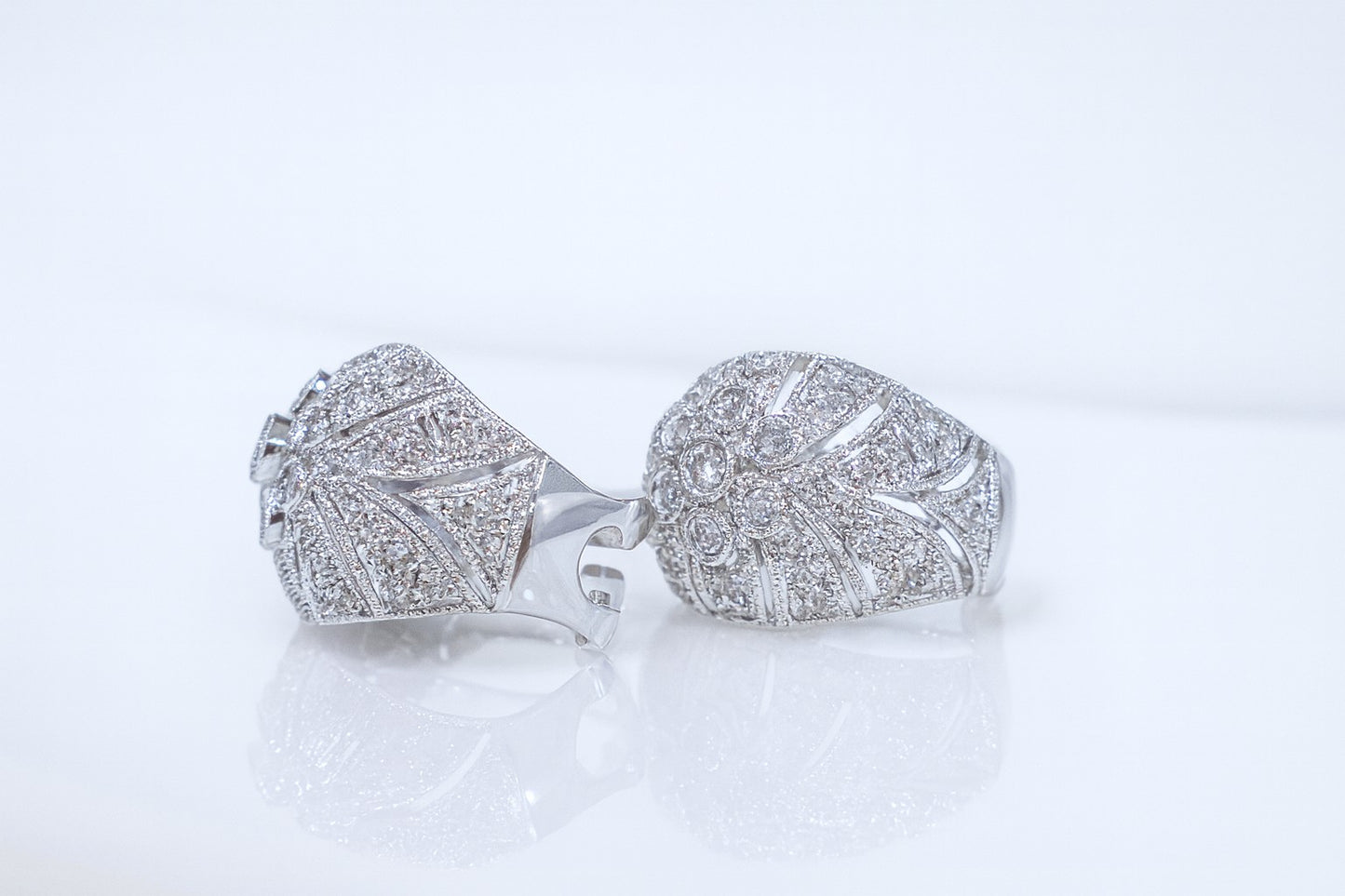 14ct White Gold Diamond Dome Cluster Earrings - 106 Natural Diamonds • Omega Backs