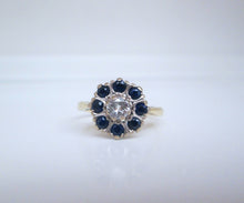 Load image into Gallery viewer, 1970s 18ct Yellow Gold Old Cut Diamond &amp; Sapphire Cluster Ring
