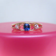 Load image into Gallery viewer, Antique 18ct Yellow Gold Sapphire &amp; Diamond Trilogy Ring
