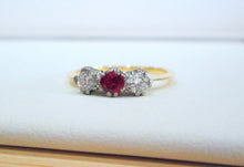 Load image into Gallery viewer, 18ct Yellow Gold Three Stone Ruby &amp; Diamond Trilogy Ring
