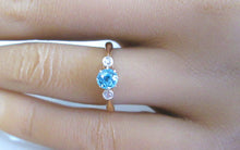 Load image into Gallery viewer, 9ct Yellow Gold &amp; Platinum Old Cut Blue Zircon &amp; Diamond Trilogy Ring
