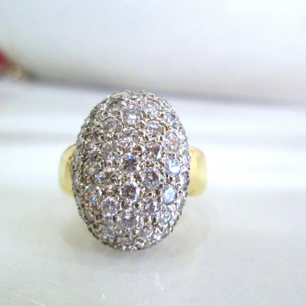 18ct Yellow Gold 2.20ct Round Brilliant Cut Diamond Cluster Bombe Ring