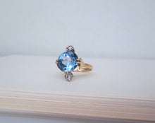 Load image into Gallery viewer, Art Deco 22ct Yellow Gold Blue Zircon &amp; Diamond Trilogy Ring
