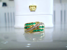 Load image into Gallery viewer, 1980s 18ct Yellow gold Emerald &amp; Diamond Channel Set Chunky Ring
