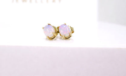 14ct Yellow Gold Oval Cabochon Opal Stud Earrings 18ct Butterfly Backs
