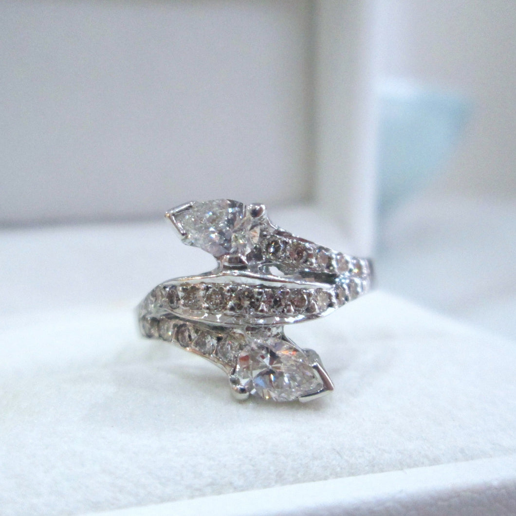 18ct White Gold Pear & Brilliant Cut Diamond Snake Style Cluster Ring