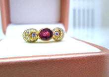 Load image into Gallery viewer, 18ct Yellow Gold Bezel Set Ruby &amp; Diamond Cluster Dome Bombe Ring
