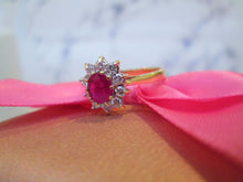 Load image into Gallery viewer, 18ct Yellow Gold Ruby &amp; Brilliant Cut Diamond Cluster Halo Ring
