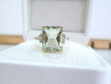 Load image into Gallery viewer, 9ct Yellow Gold Octagon Cut Green Amethyst Prasiolite &amp; Diamond Ring
