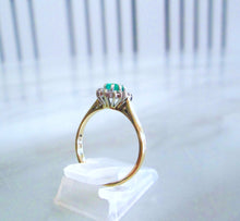 Load image into Gallery viewer, 1980s 9ct Yellow Gold Oval Cut Emerald &amp; Diamond Cluster Halo Ring
