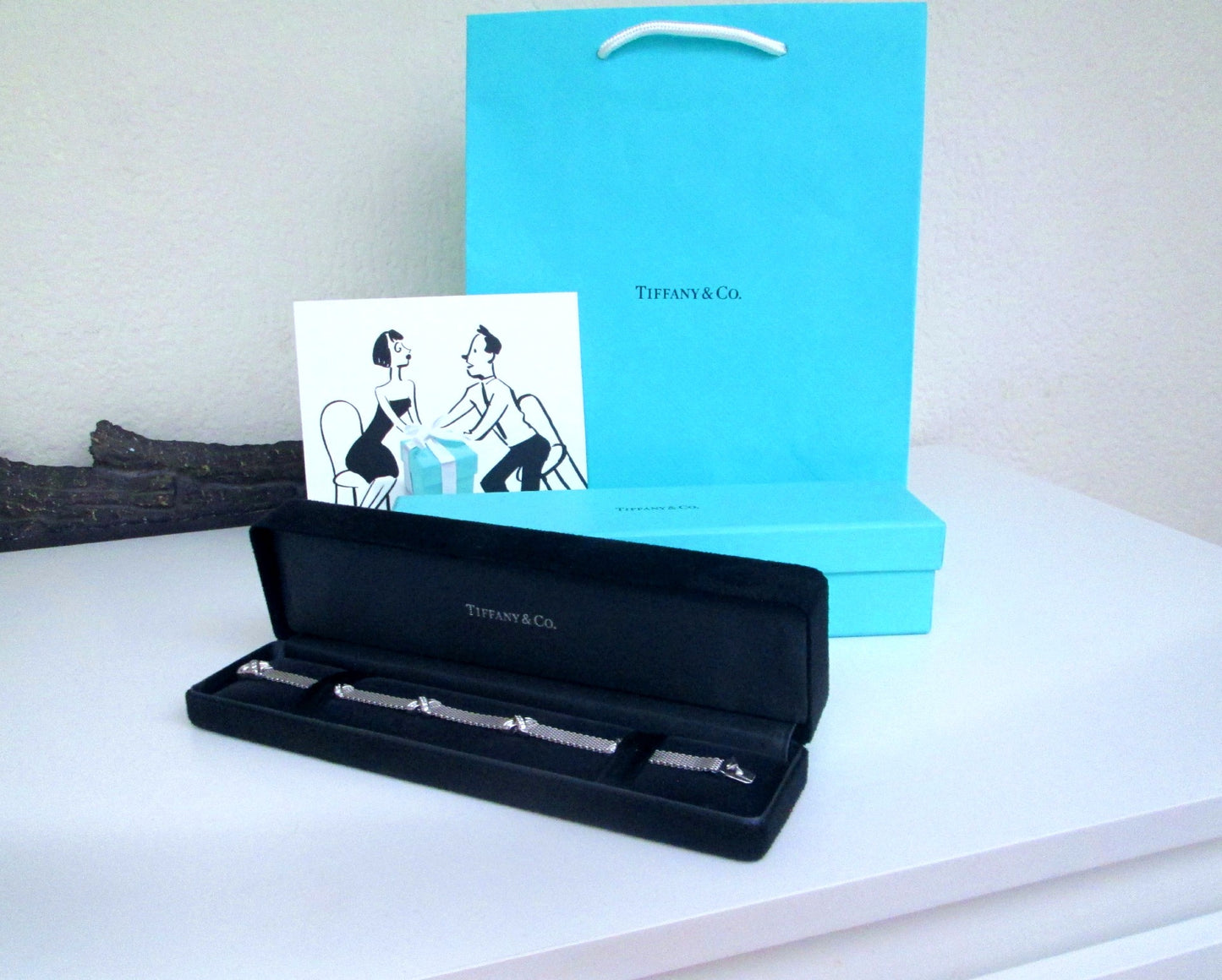 18ct White Gold Rare Designer Diamond Cross Mesh Bracelet