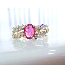 Load image into Gallery viewer, 18ct Yellow Gold Ruby &amp; Brilliant Cut Diamond Solitaire Eternity Ring
