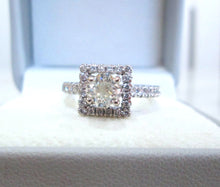 Load image into Gallery viewer, 14ct White Gold Radiant &amp; Brilliant Cut Diamond Solitaire Halo Ring
