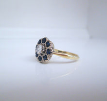 Load image into Gallery viewer, 1970s 18ct Yellow Gold Old Cut Diamond &amp; Sapphire Cluster Ring
