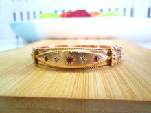 Load image into Gallery viewer, Edwardian 9ct Yellow Gold Ruby Tourmaline Garnet &amp; Diamond Bangle Bracelet
