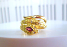 Load image into Gallery viewer, 18ct Yellow Gold Marquise Cut Ruby &amp; Diamond Serpent Snake Ring
