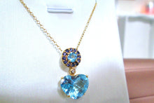 Load image into Gallery viewer, 9ct Yellow Gold Heart Cut Topaz &amp; Amethyst &amp; Diamond Pendant Necklace
