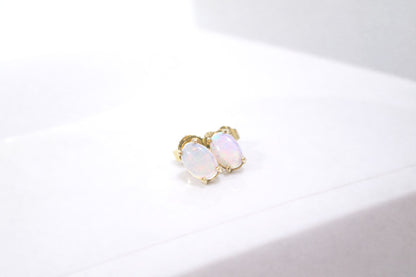 14ct Yellow Gold Oval Cabochon Opal Stud Earrings 18ct Butterfly Backs