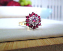 Load image into Gallery viewer, 1970s 18ct Yellow Gold Ruby &amp; Diamond Cluster Ring
