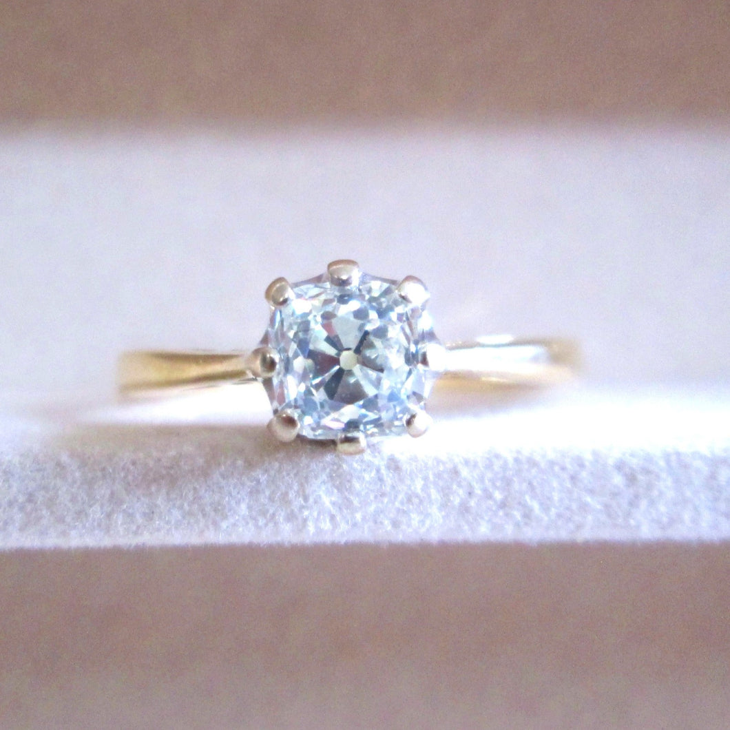 18ct Gold 1.00ct Old Mine Cushion Cut Diamond Solitaire Engagement Ring