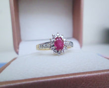 Load image into Gallery viewer, 1980s 9ct Yellow &amp; White Gold Ruby &amp; Diamond Cluster Ring

