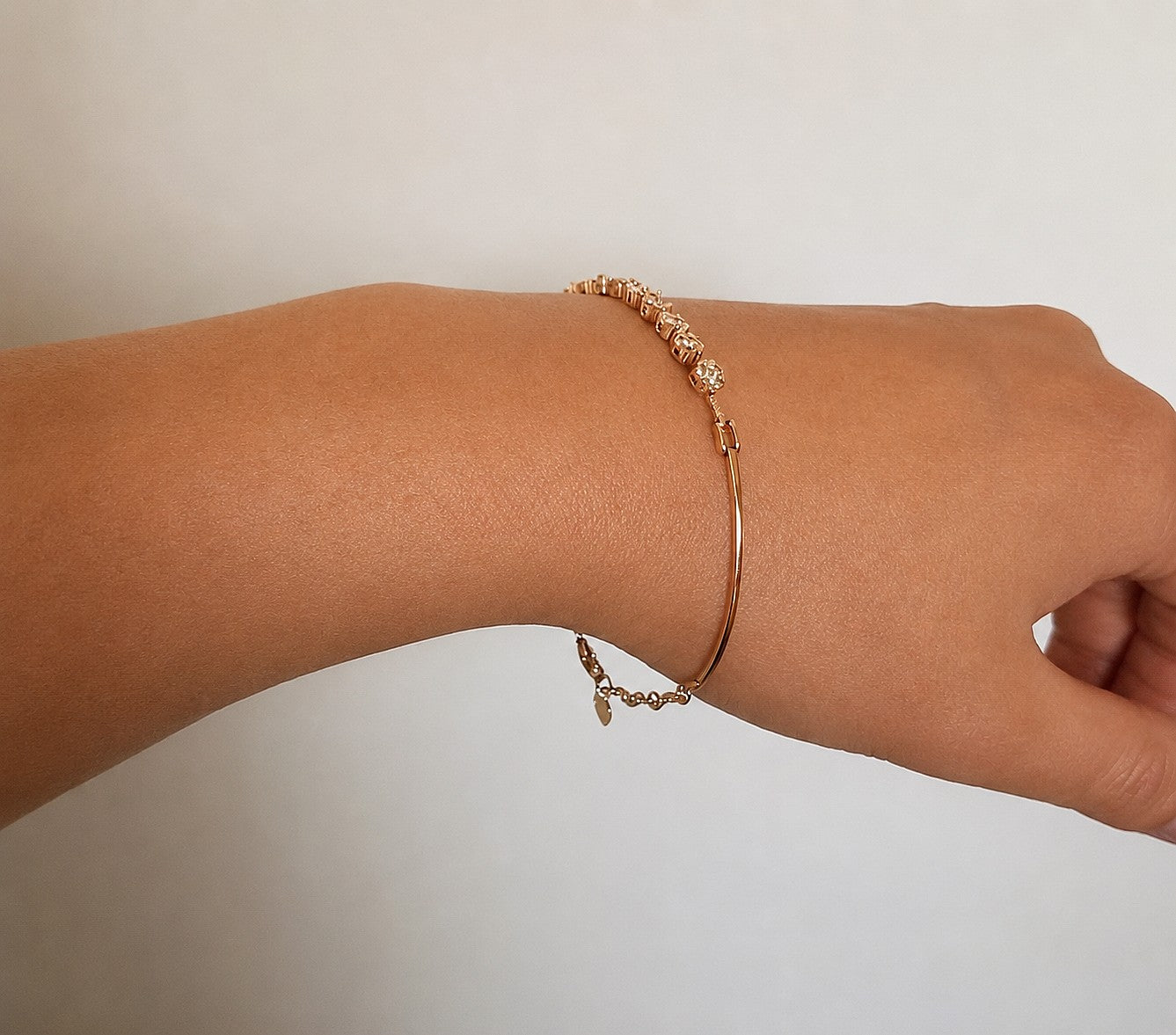 18ct Rose Gold Natural Diamond Floral Clover Cluster Bar Chain Bracelet