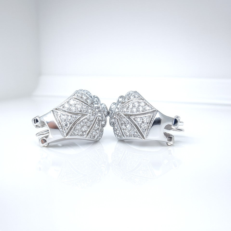 14ct White Gold Diamond Dome Cluster Earrings - 106 Natural Diamonds • Omega Backs