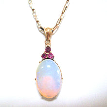 Load image into Gallery viewer, 9ct Yellow Gold Opal &amp; Ruby Pendant Lariat Chain Necklace

