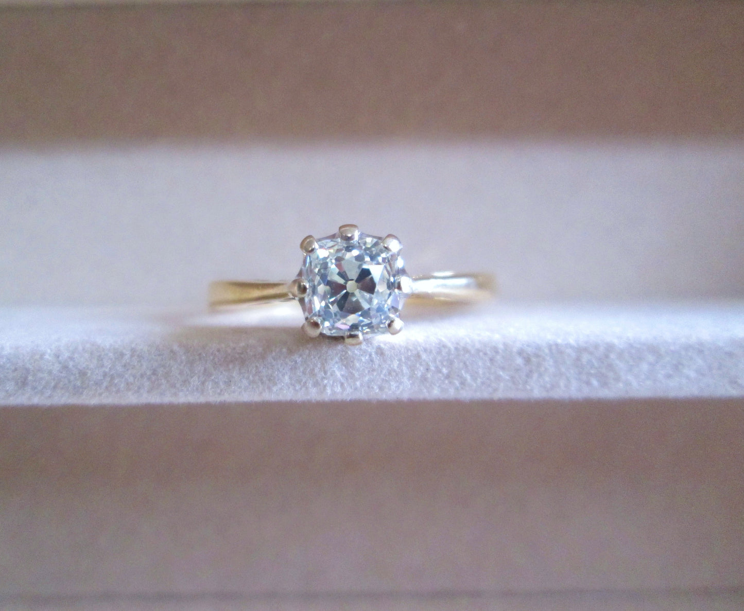 18ct Gold 1.00ct Old Mine Cushion Cut Diamond Solitaire Engagement Ring