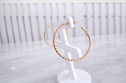 14ct Solid Yellow Gold Large Rope Twist Hoop Earrings Hoops
