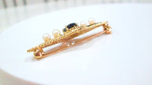 Load image into Gallery viewer, 9ct Yellow Gold Oval Cut Sapphire &amp; Cultured Pearl Pin Brooch
