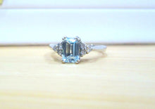 Load image into Gallery viewer, 9ct White Gold Emerald Cut Aquamarine &amp; Diamond Ring
