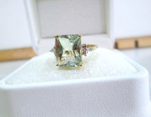 Load image into Gallery viewer, 9ct Yellow Gold Octagon Cut Green Amethyst Prasiolite &amp; Diamond Ring
