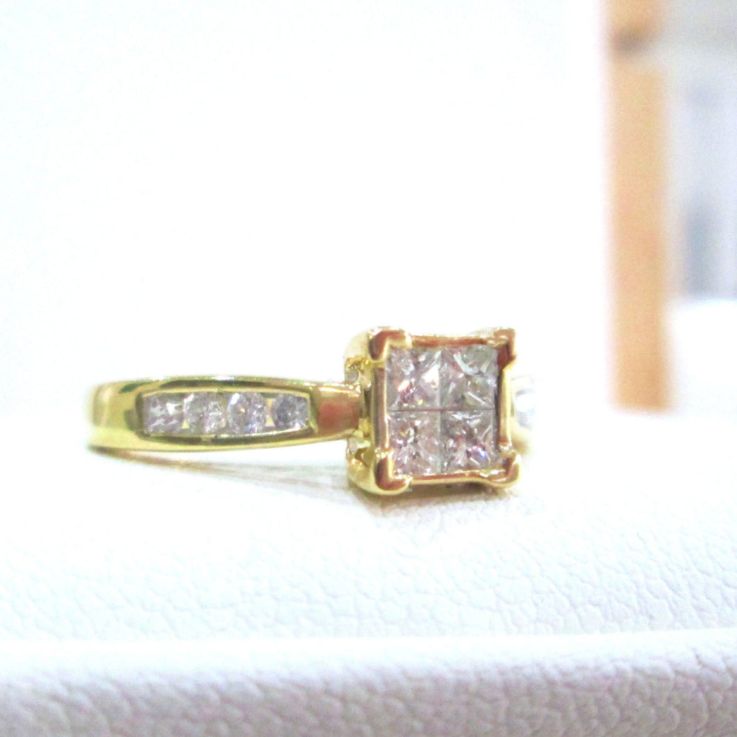 10ct Yellow Gold Illusion Bezel Set Princess Cut Diamond Cluster Ring