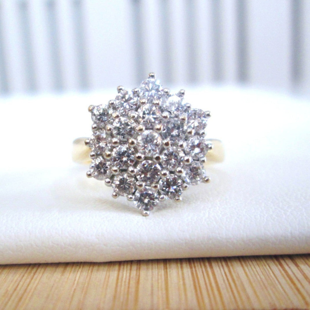 18ct Yellow Gold 1.00ct Round Brilliant Cut Natural Diamond Cluster Flower Ring