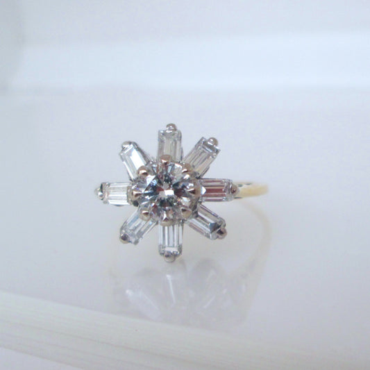 14ct Yellow Gold 1.30ct Transitional & Baguette Cut Diamond Cluster Ring