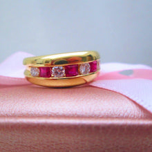 Load image into Gallery viewer, 18ct Yellow Gold Ruby &amp; Diamond Channel Set Chunky Half Eternity Ring
