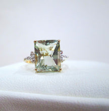 Load image into Gallery viewer, 9ct Yellow Gold Octagon Cut Green Amethyst Prasiolite &amp; Diamond Ring
