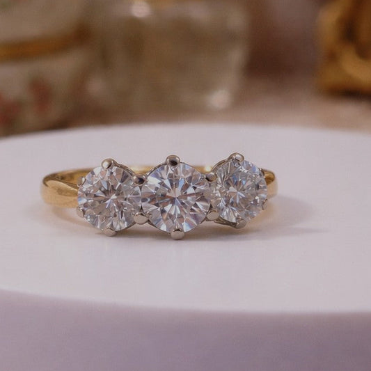 18ct Yellow Gold 1.00ct Three Stone Brilliant Cut Diamond Trilogy Ring