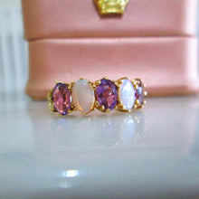 Load image into Gallery viewer, 1970s 9ct Yellow Gold Oval Cut Amethyst &amp; Opal Eternity Ring
