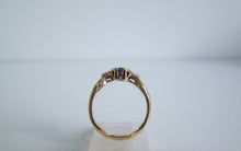 Load image into Gallery viewer, 9ct Yellow Gold Bezel Set Sapphire &amp; Diamond Trilogy Ring
