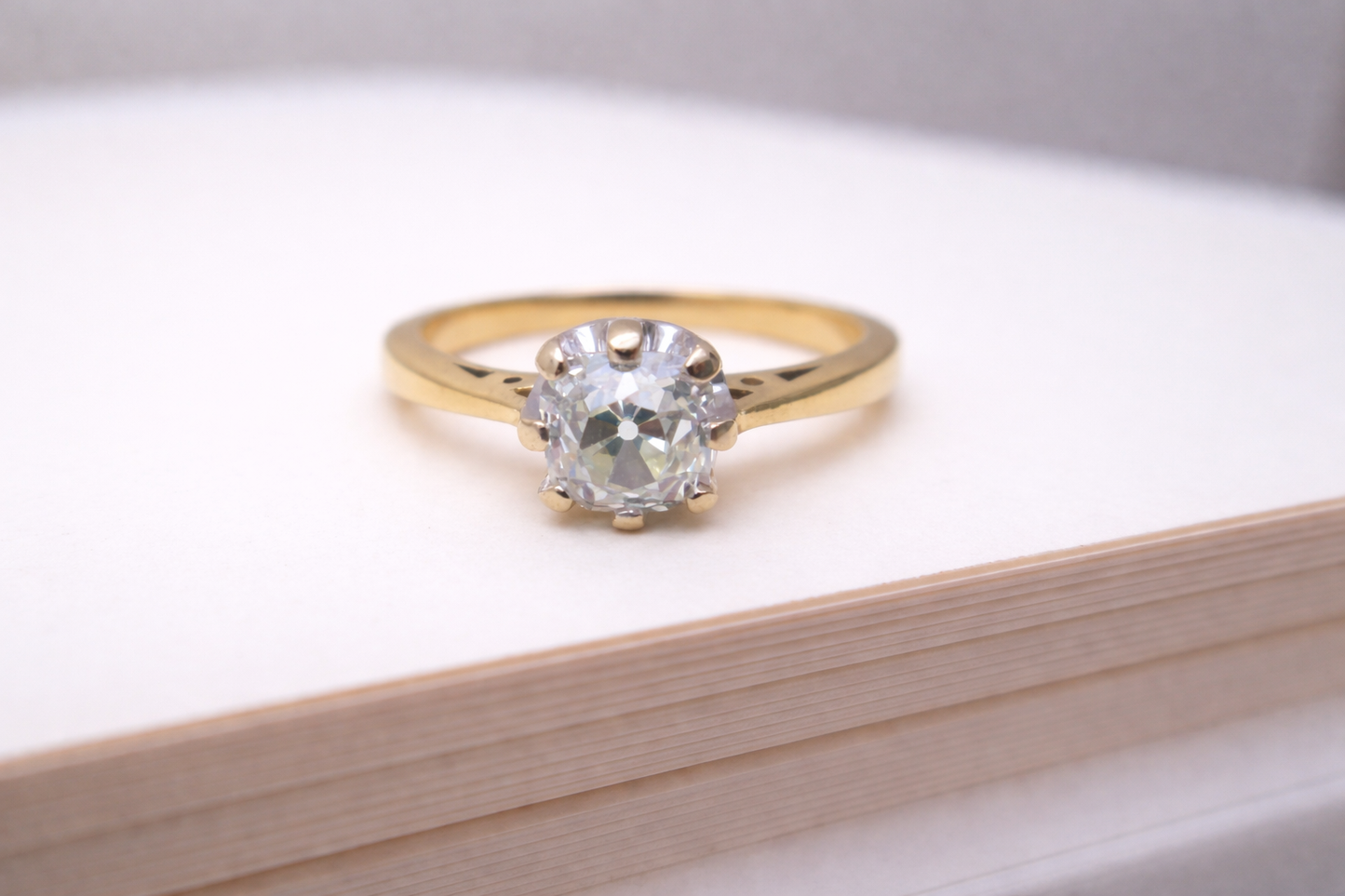 18ct Gold 1.00ct Old Mine Cushion Cut Diamond Solitaire Engagement Ring