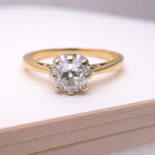 18ct Gold 1.00ct Old Mine Cushion Cut Diamond Solitaire Engagement Ring