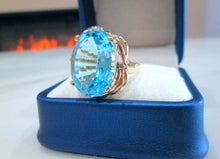 Load image into Gallery viewer, 14ct Yellow Gold Heavy Large Oval Cut Blue Topaz &amp; Diamond Solitaire Ring
