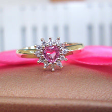 Load image into Gallery viewer, 9ct Yellow Gold Heart Cut Pink Sapphire &amp; Diamond Cluster Ring
