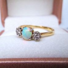 Load image into Gallery viewer, 18ct Yellow Gold &amp; Platinum Opal &amp; Diamond Trilogy Ring
