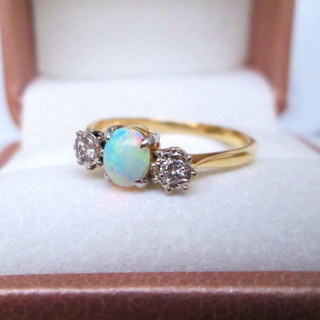 18ct Yellow Gold & Platinum Opal & Diamond Trilogy Ring