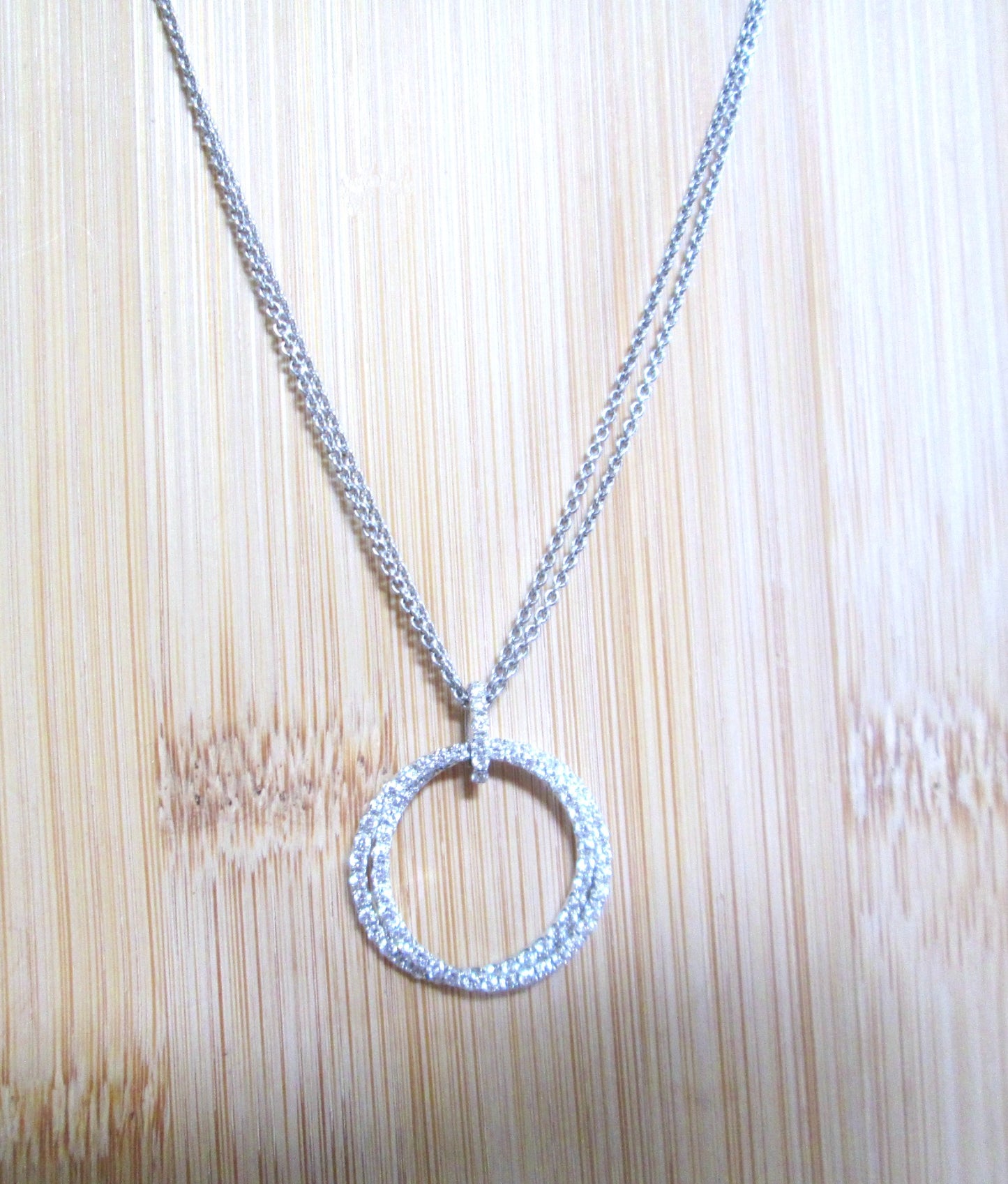 Heavy 18ct White Gold 1.20ct Diamond Double Circle Halo Cluster Pendant Necklace