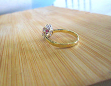 Load image into Gallery viewer, 18ct Yellow Gold Ruby &amp; Brilliant Cut Diamond Cluster Halo Ring
