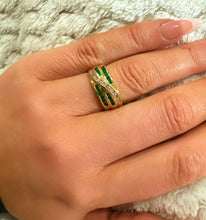 Load image into Gallery viewer, 1980s 18ct Yellow gold Emerald &amp; Diamond Channel Set Chunky Ring
